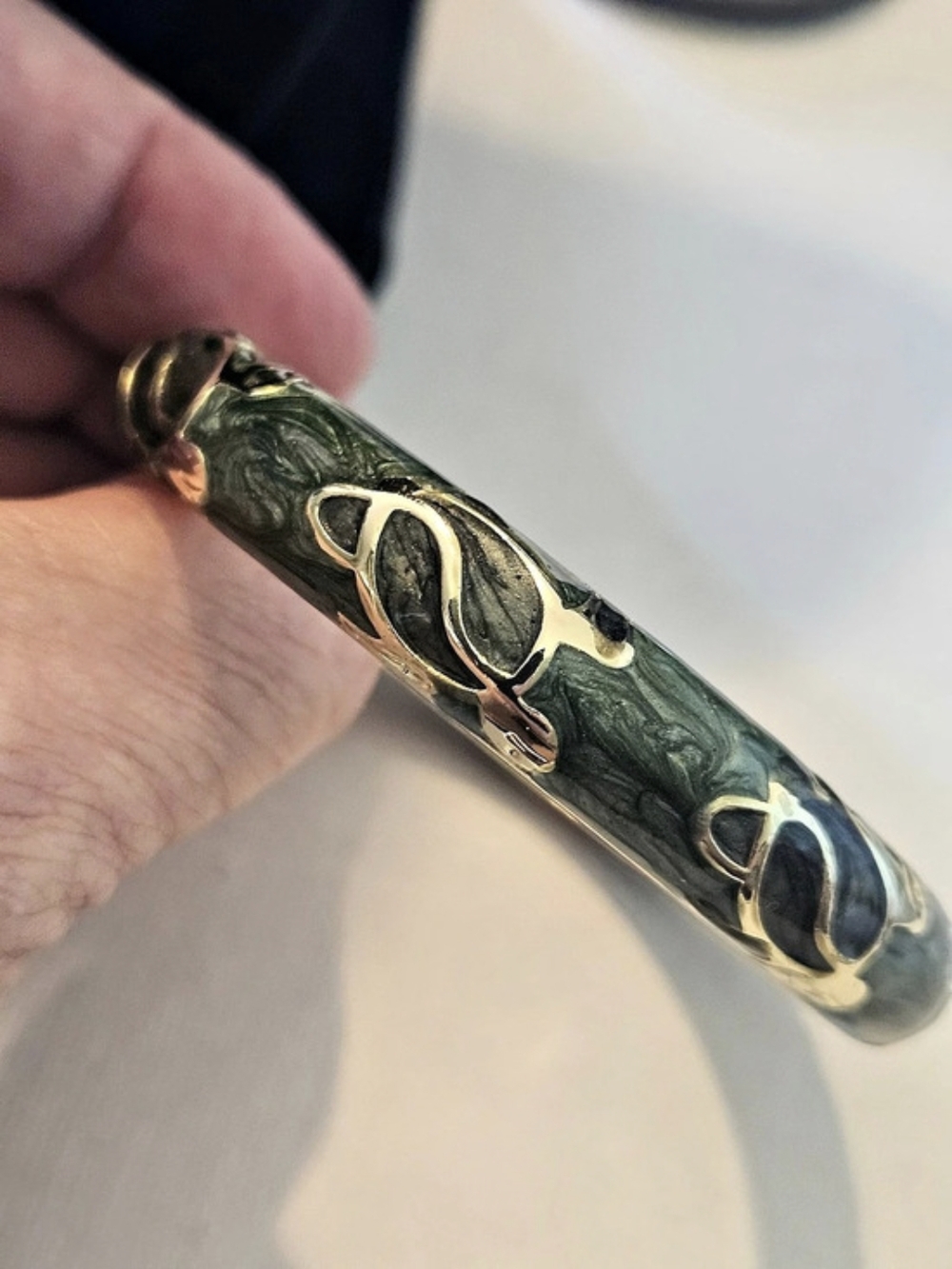 Green & Gold Turtle Bangle Bracelet